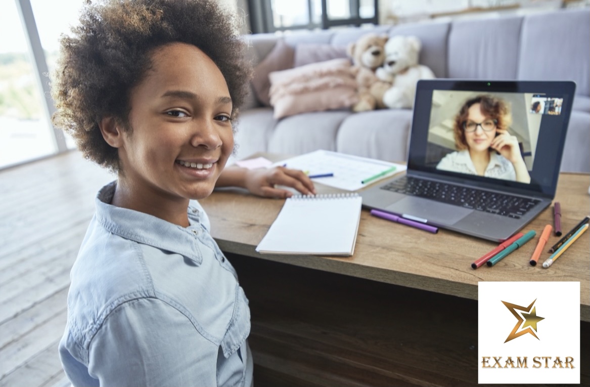 Happy student Learning at home