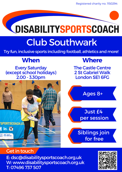 Club Southwark flyer - Sports for disabled people